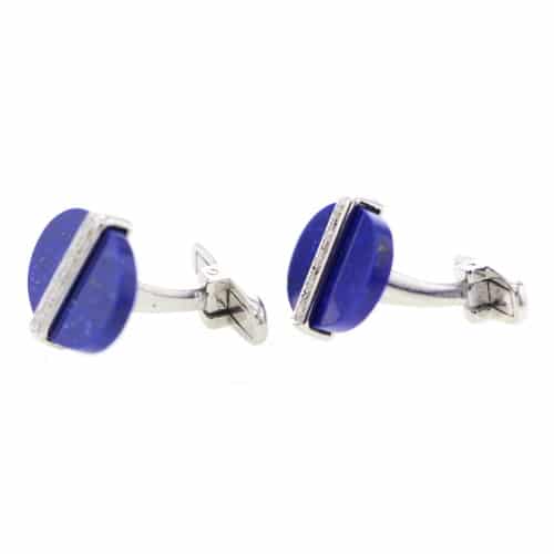 Boutons de manchettes or blanc diamants lapis-lazuli