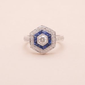 Bague Hexag Saphirs Diamants