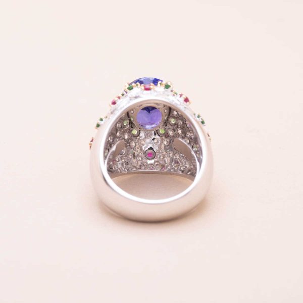 Bague Dôme Tanzanite Rubis Tsavorites