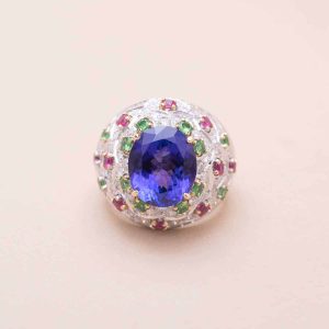 Bague Dôme Tanzanite Rubis Tsavorites