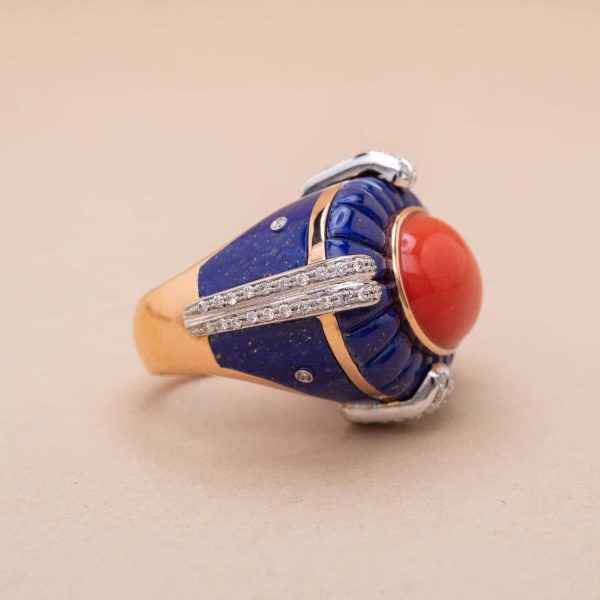 761256_Bague cocktail_or rose_lapis lazuli_corail