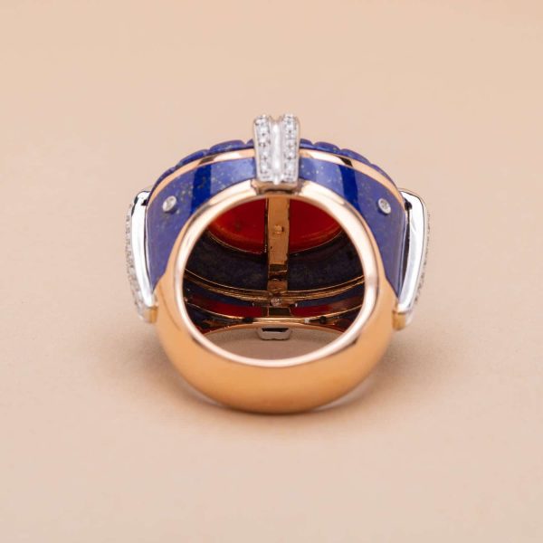 761256_Bague cocktail_or rose_lapis lazuli_corail