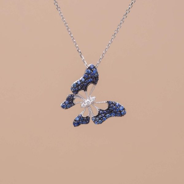 Pendentif Papillon Saphirs Diamants