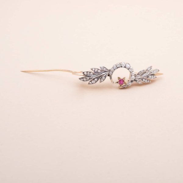 762071_097 Broche, or, argent, rubis, diamants