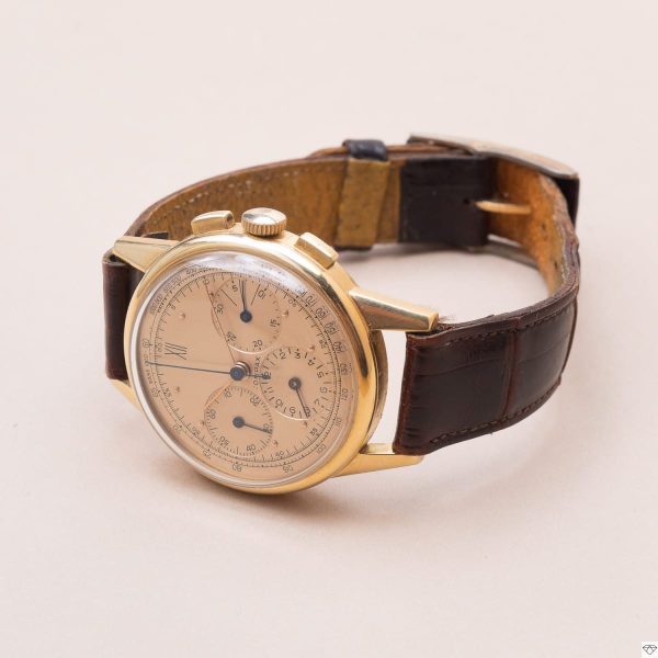 Montre homme occasion en or jaune bracelet cuir marron