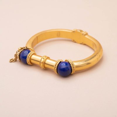Lapis Lazuli Antique Gold Bangle Vintage Bracelet