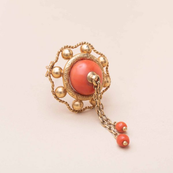 Broche Pompon Corail