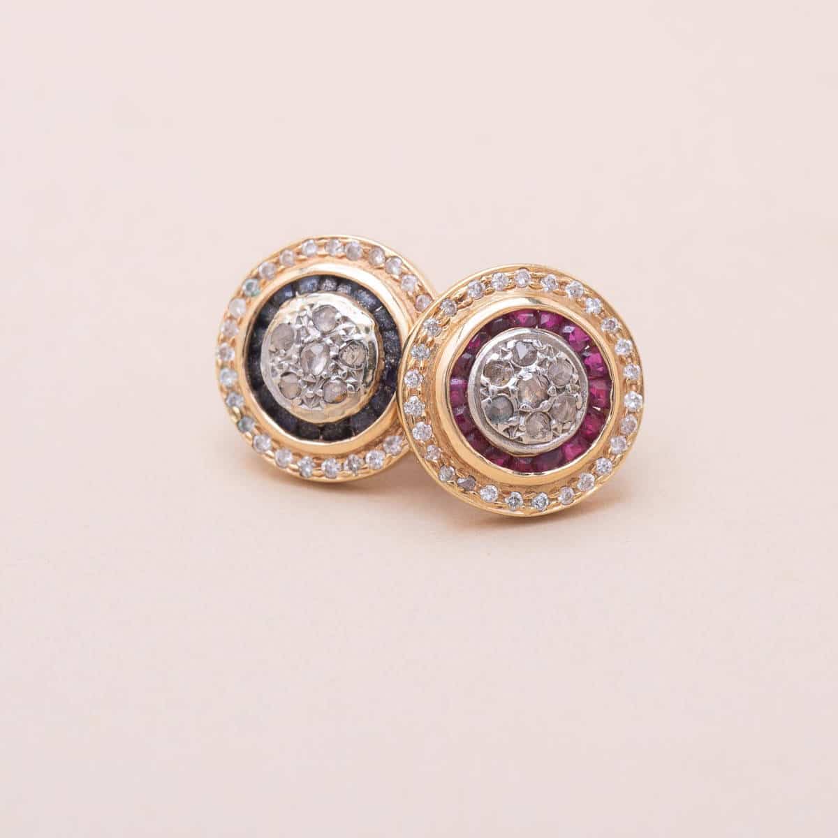 Boucles Cibles Rubis Saphirs Vintage