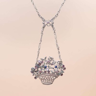 Silver Flower Basket Necklace