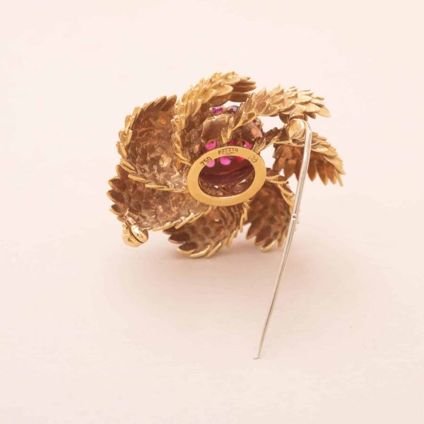 Broche Vintage Écailles Rubis Diamant