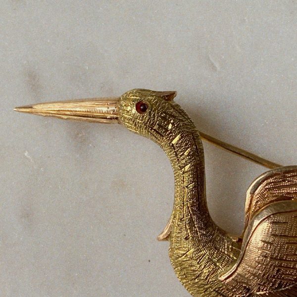 Broche Cigogne Vintage Or bijoux vintage diamantiques