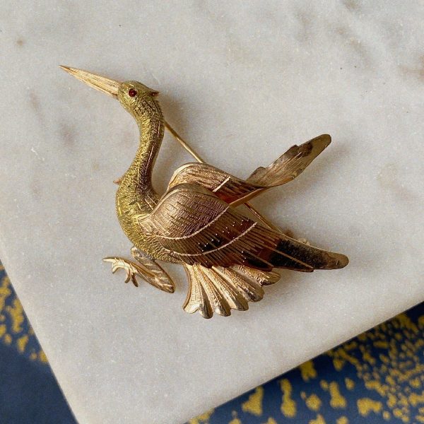 Broche Cigogne Vintage Or bijoux vintage diamantiques