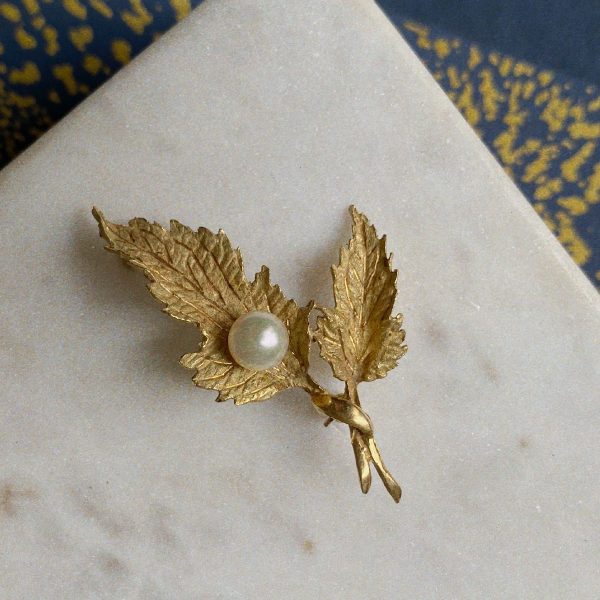 Broche Vintage Feuilles Perle bijoux vintage diamantiques