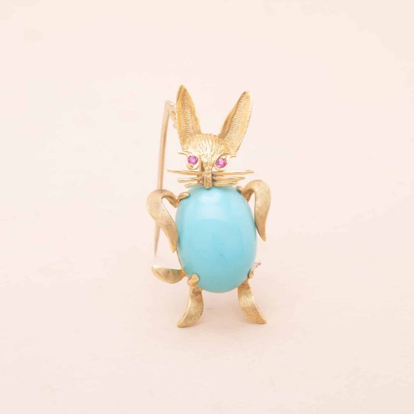 Broche Lapin Turquoise Rubis