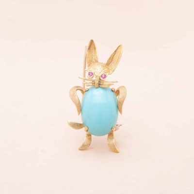 Broche Lapin Turquoise Rubis