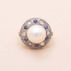 Bague Vintage Blue Ocean Perle Bague Ancienne