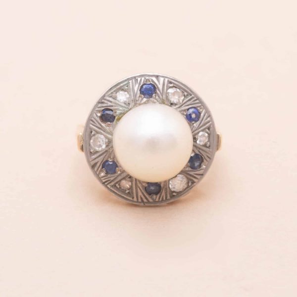 Bague Vintage Blue Ocean Perle Bague Ancienne