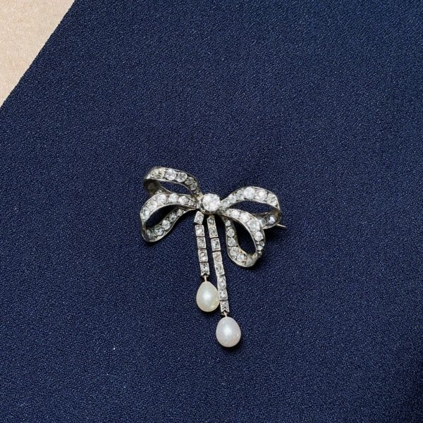 Broche Noeud Ancienne Perle 1880