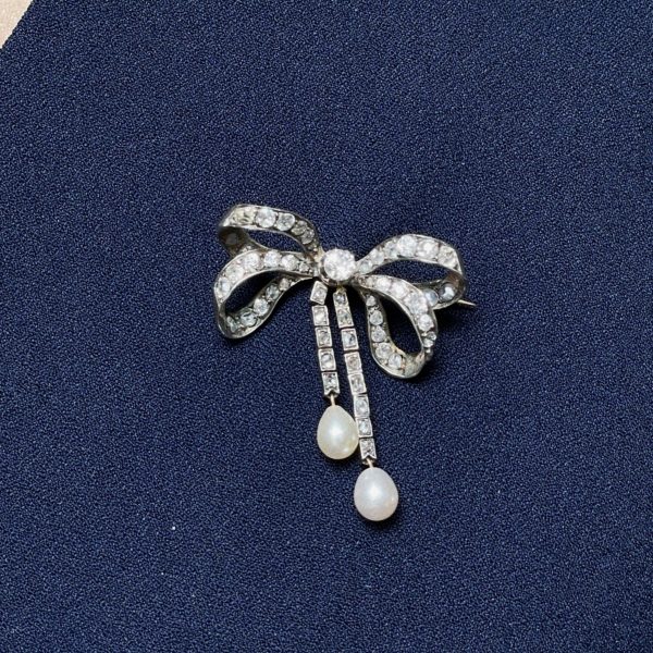 Broche Noeud Ancienne Perle 1880